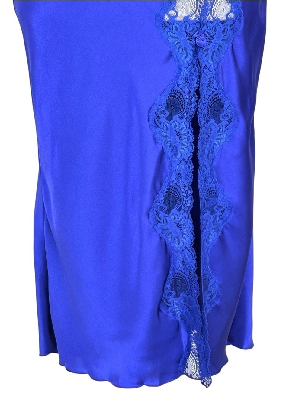 Shirley of Hollywood Maxi Satin Lace Side Slip Dress M Fairy, Romantic, Hot Blue - Picture 10 of 13